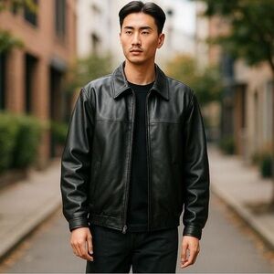 Boston Harbour Men's Vintage Genuine Leather Black Jacket Size‎ XXL